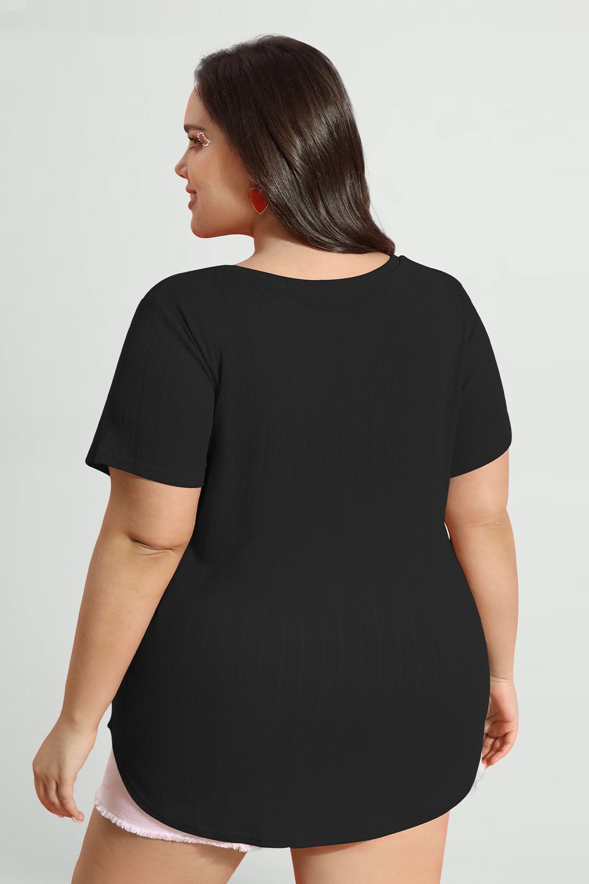 Essential Texture V Neck Basic Short Sleeve T-Shirt