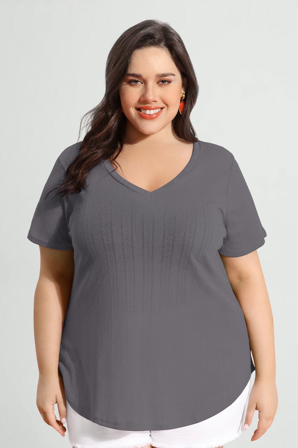 Essential Texture V Neck Basic Short Sleeve T-Shirt