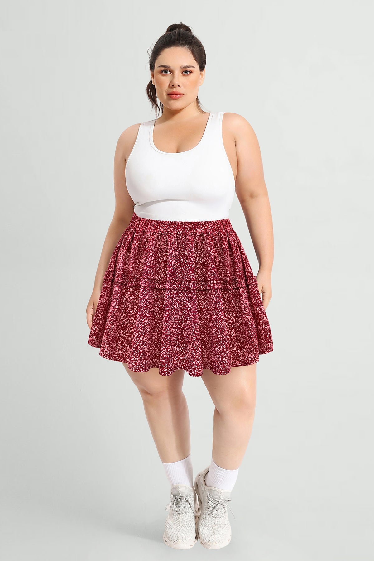 Allover Floral Elastic Waist Pleated Mini Skirt