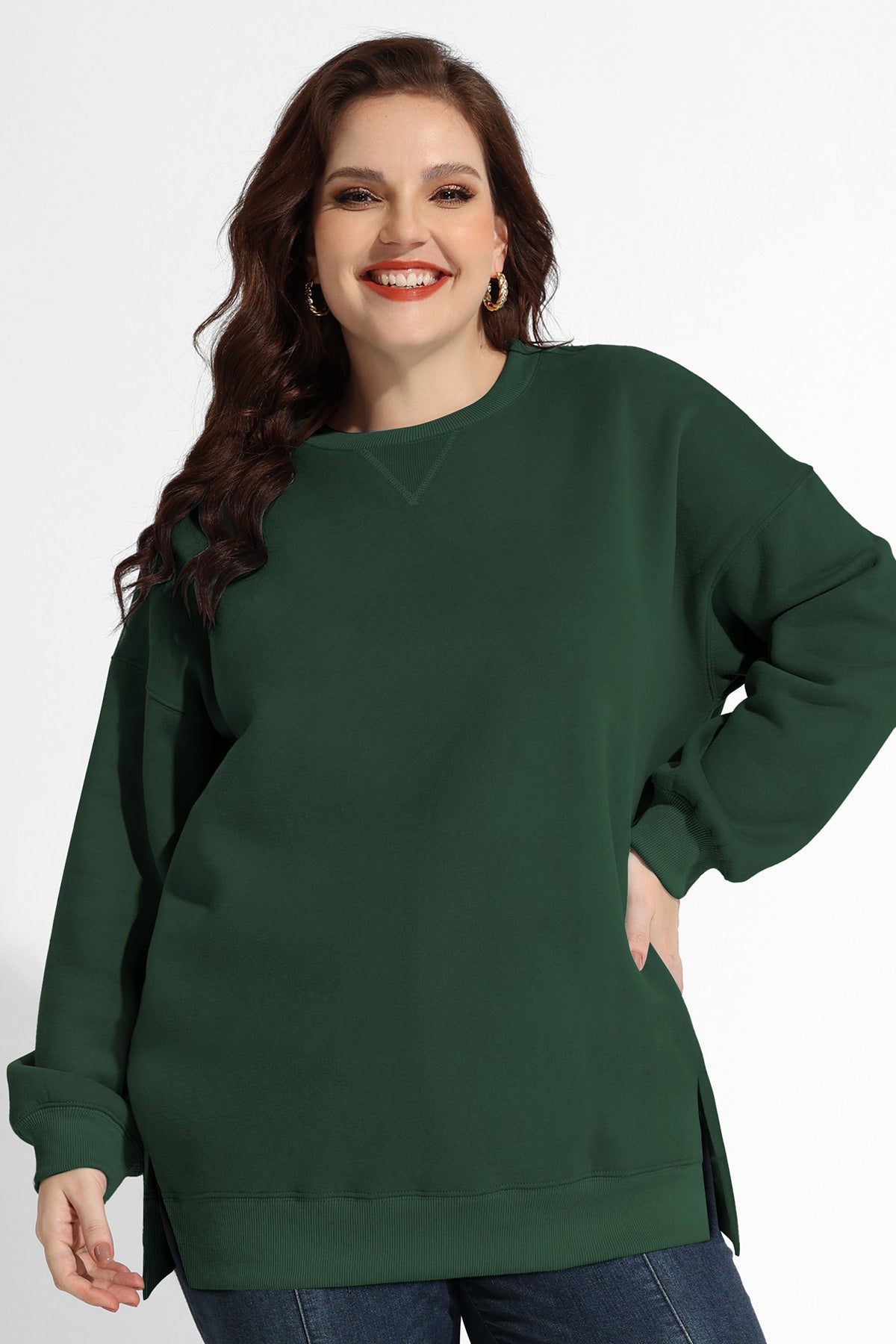 Solid Split Hem Long Sleeve Basic Sweatshirt