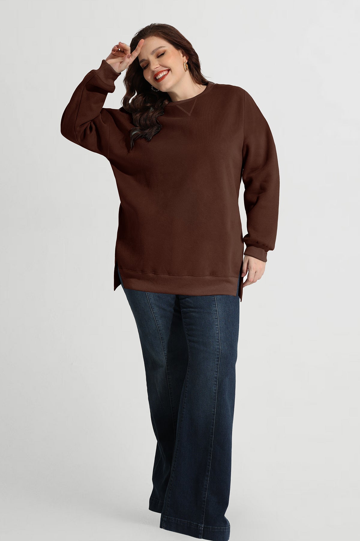 Solid Split Hem Long Sleeve Basic Sweatshirt