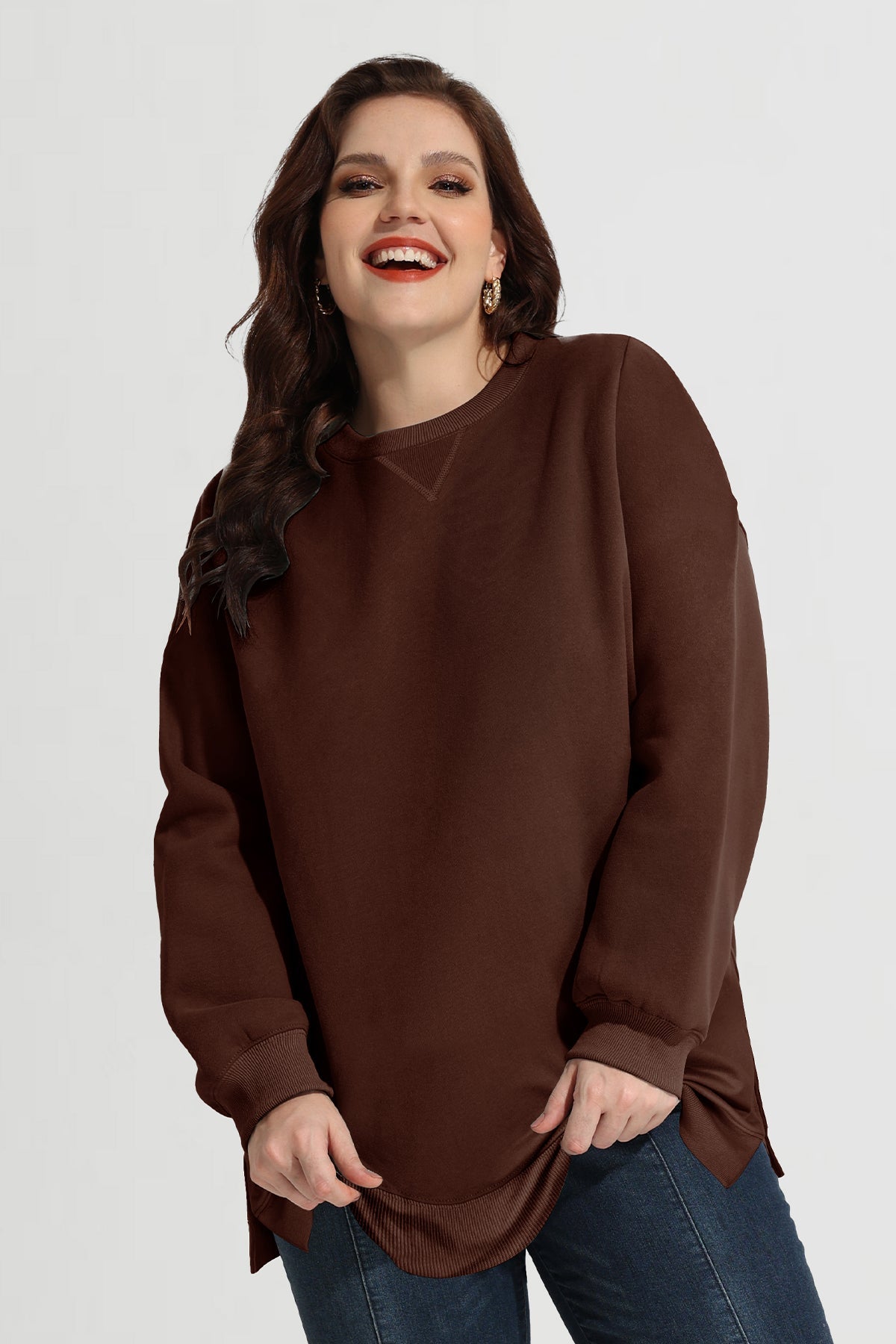 Solid Split Hem Long Sleeve Basic Sweatshirt