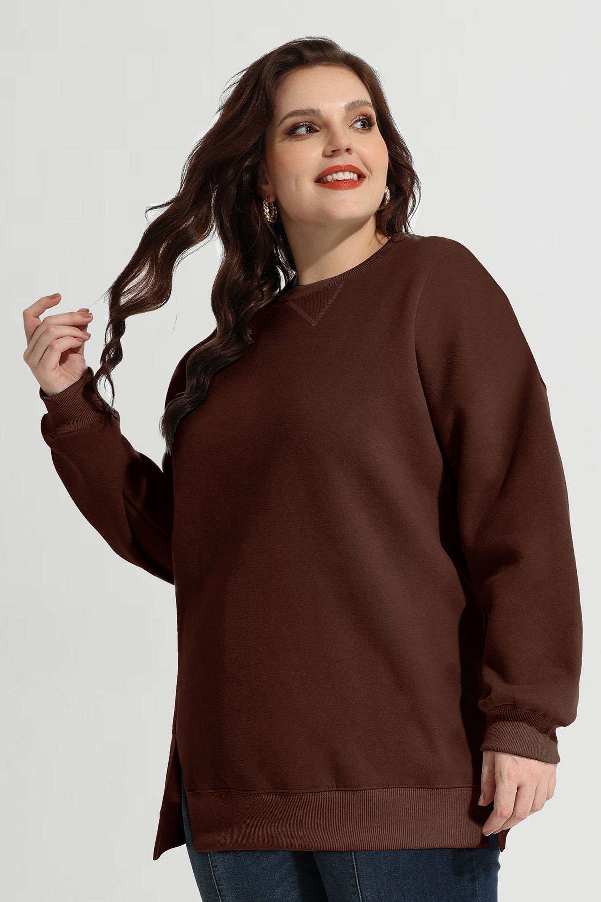 Solid Split Hem Long Sleeve Basic Sweatshirt