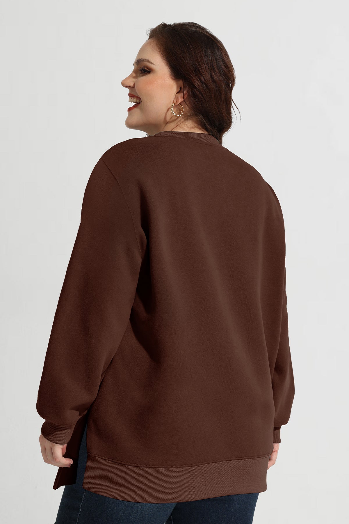 Solid Split Hem Long Sleeve Basic Sweatshirt