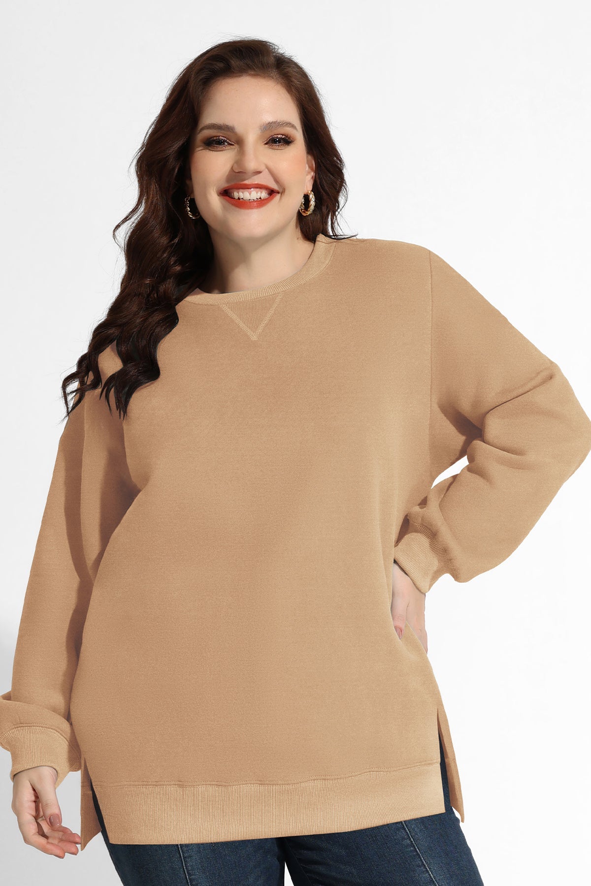 Solid Split Hem Long Sleeve Basic Sweatshirt
