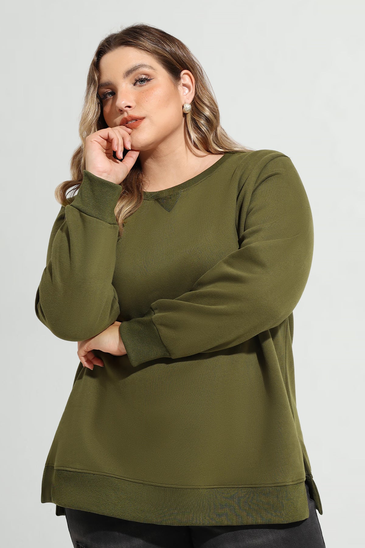 Essentail Split Hem Long Sleeve Sweatshirt