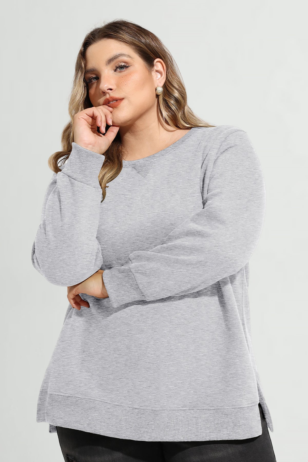 Essentail Split Hem Long Sleeve Sweatshirt