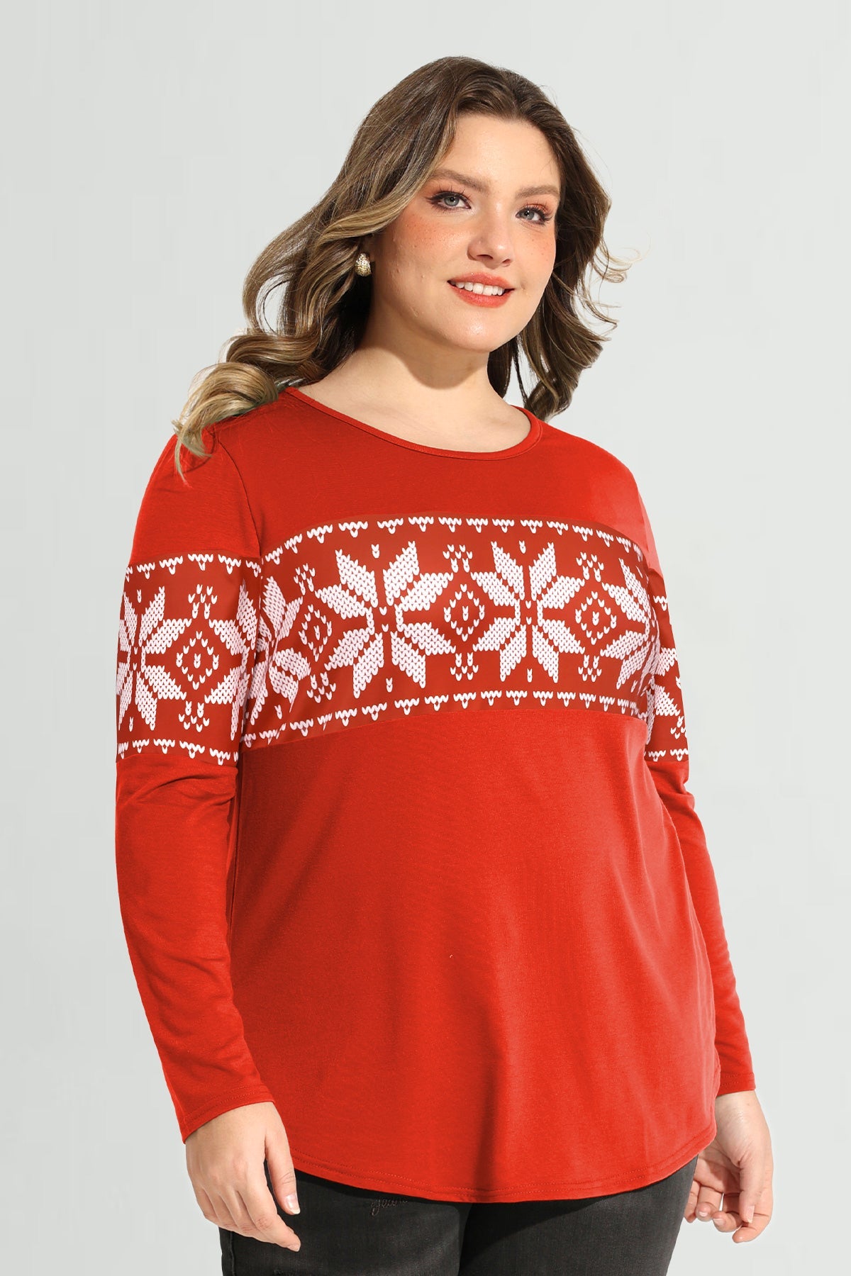Ritera Colorblock Snowflake Print Long Sleeve T-Shirt