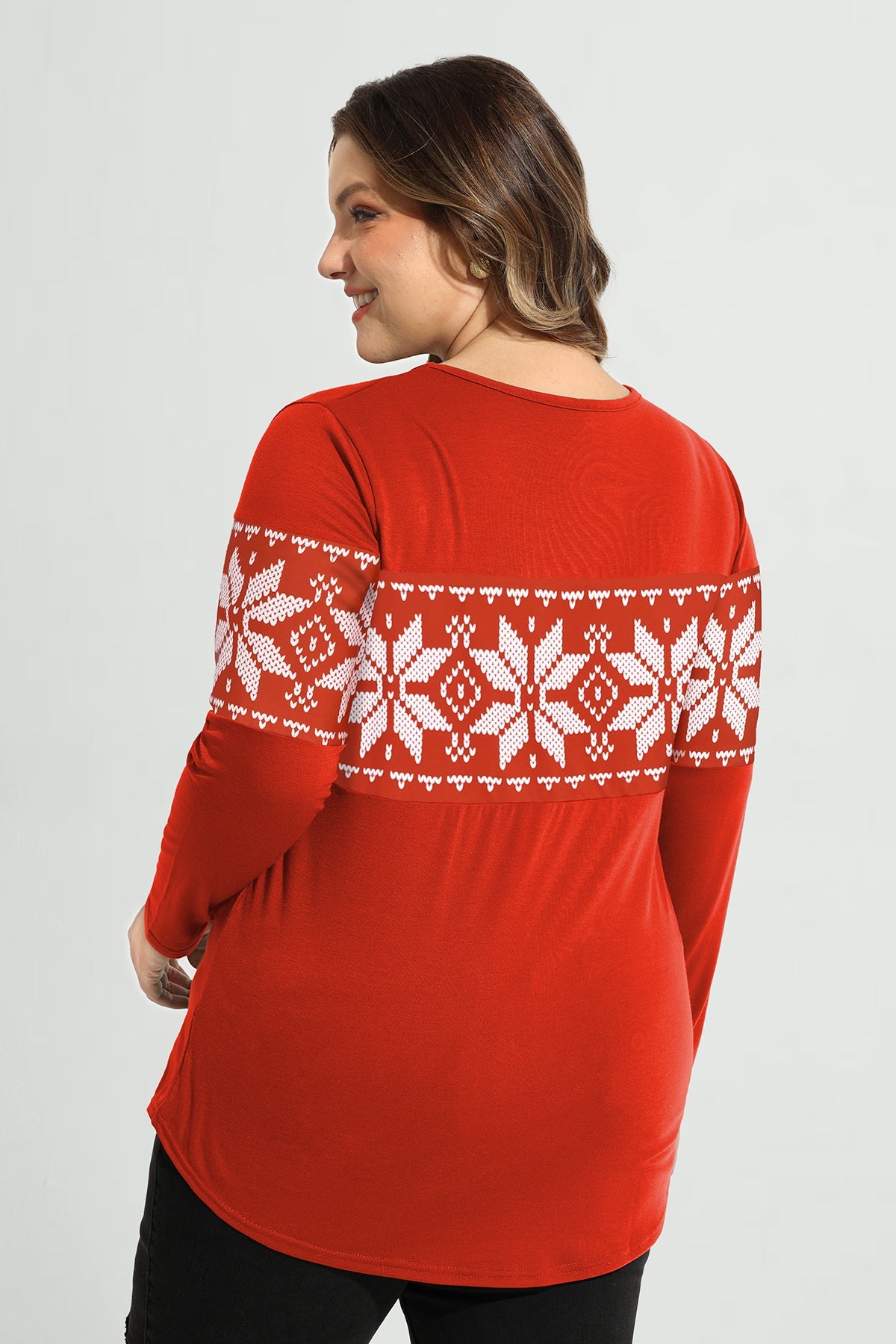 Ritera Colorblock Snowflake Print Long Sleeve T-Shirt