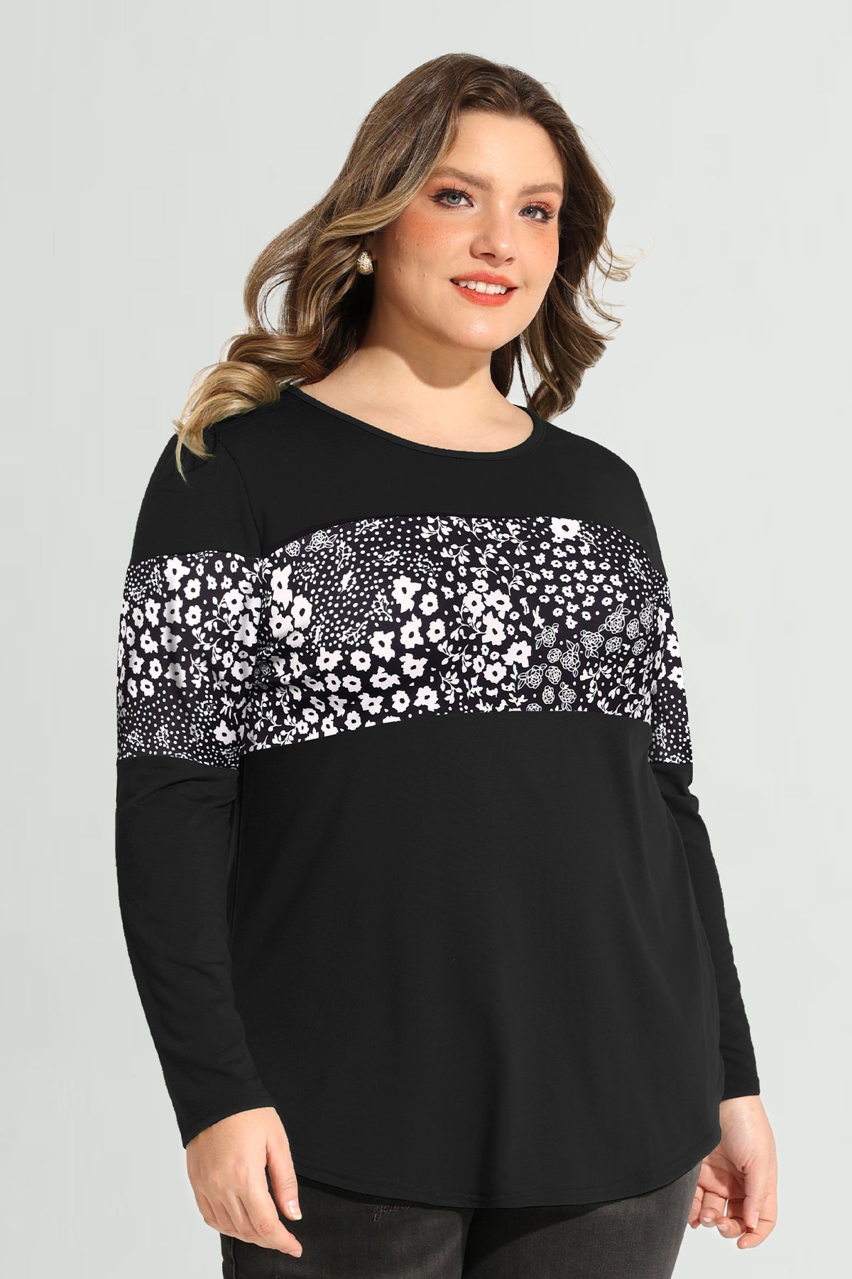 Ritera Colorblock Snowflake Print Long Sleeve T-Shirt