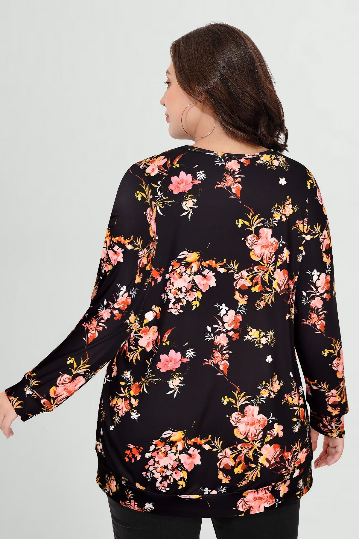 Ritera Black Bloom Casual Floral Print Long Sleeve T-Shirt