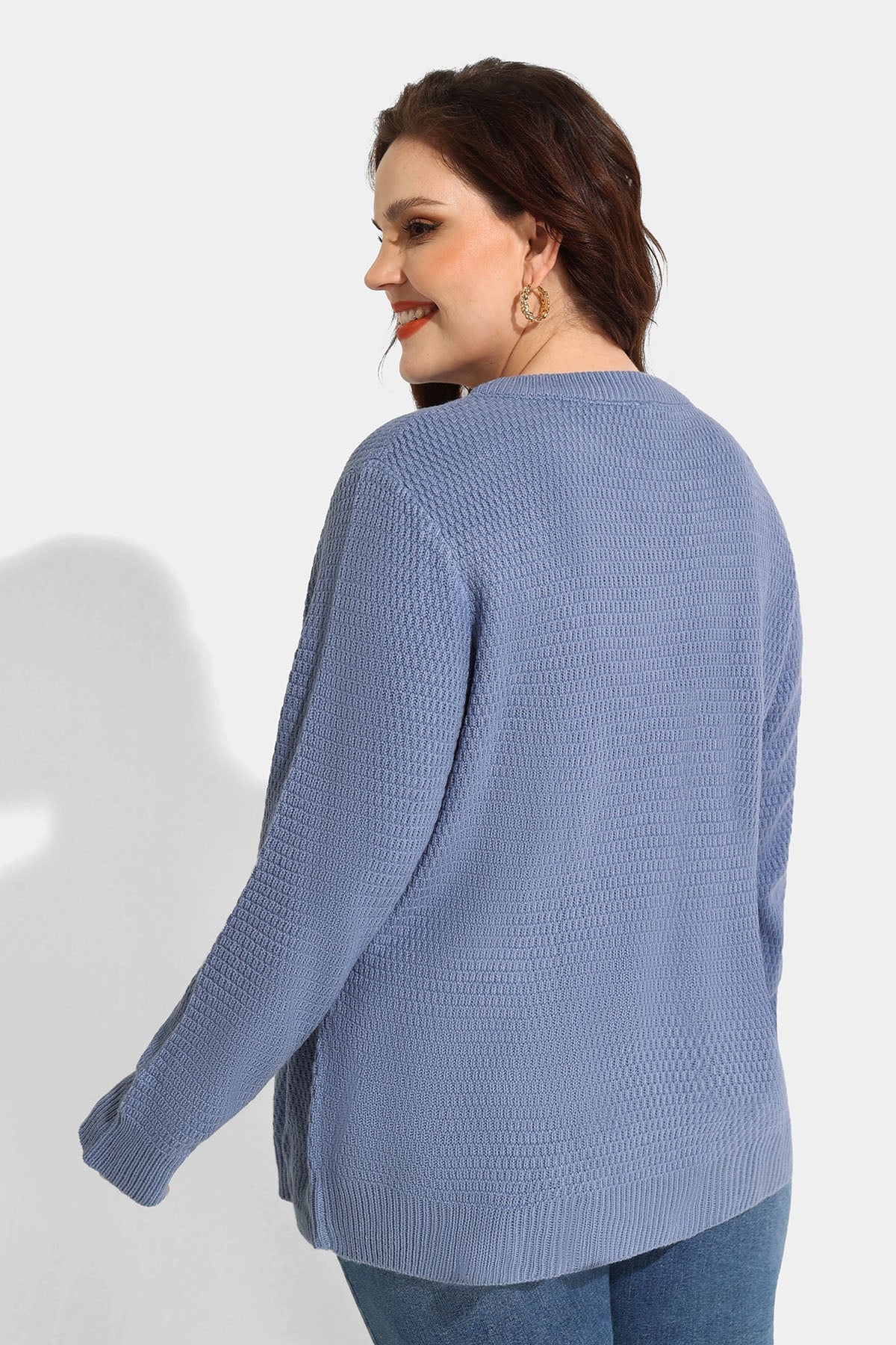 Button Up Neckline Texture Woolen Sweater