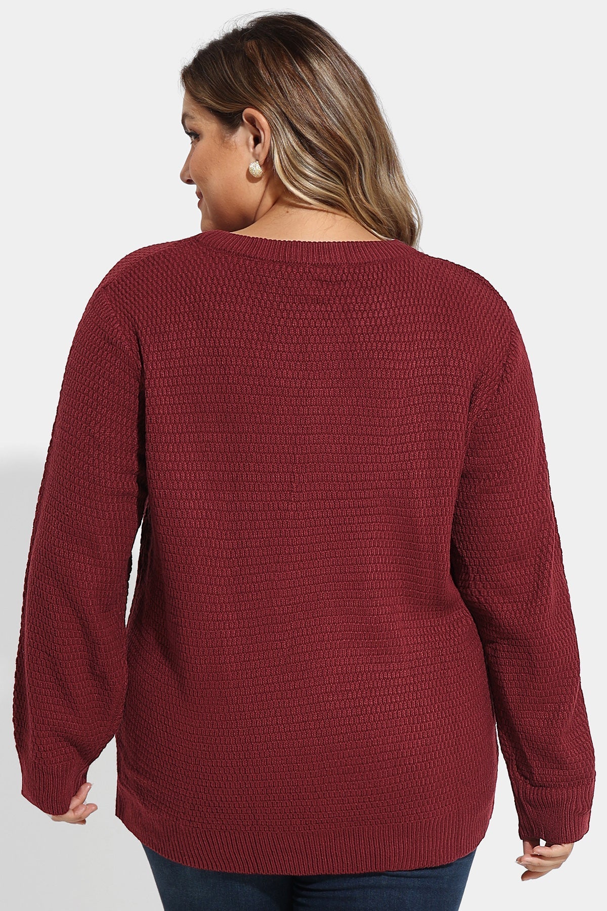 Button Up Neckline Texture Woolen Sweater