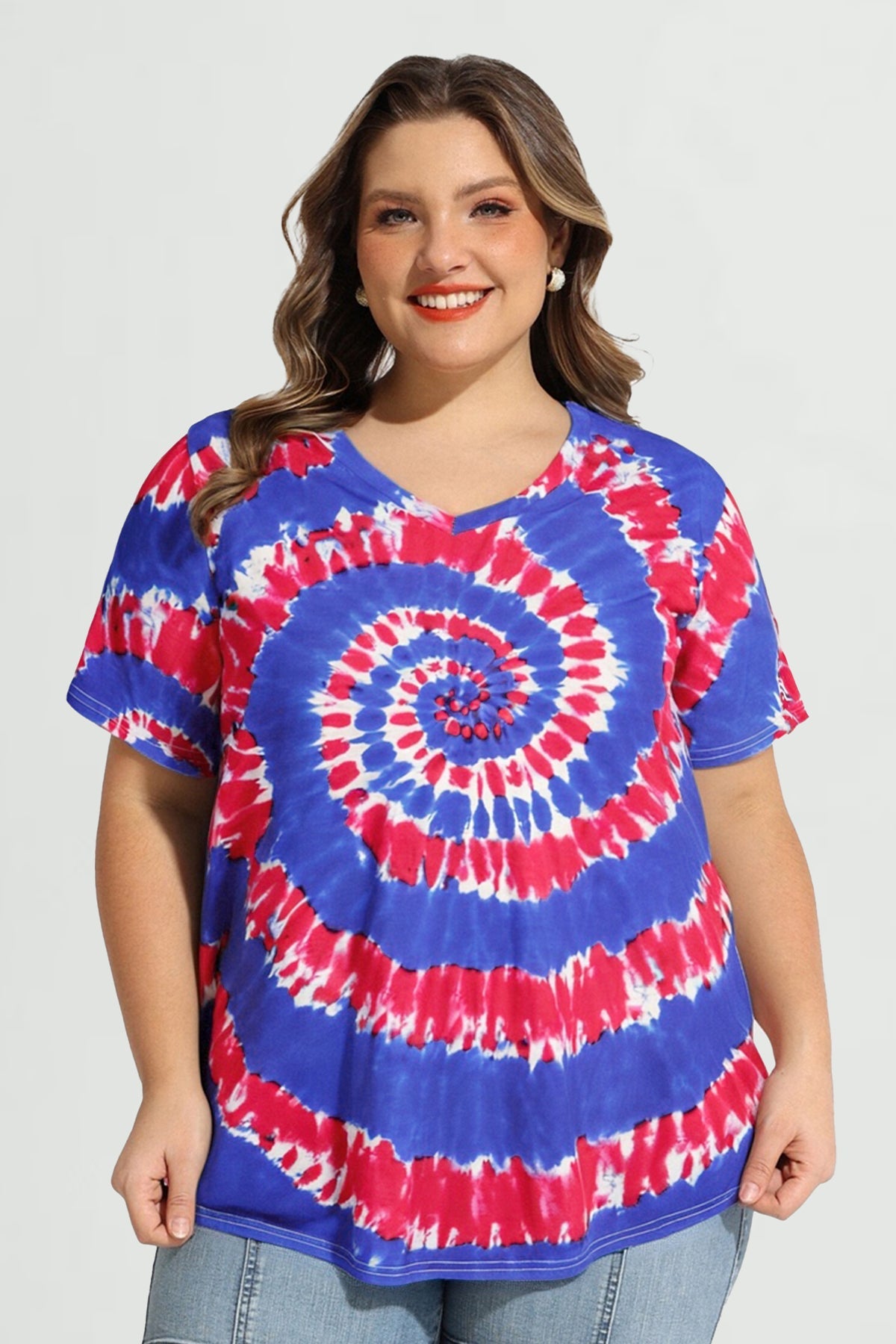 Tie Dye Spiral Split Short Sleeve T-Shirt