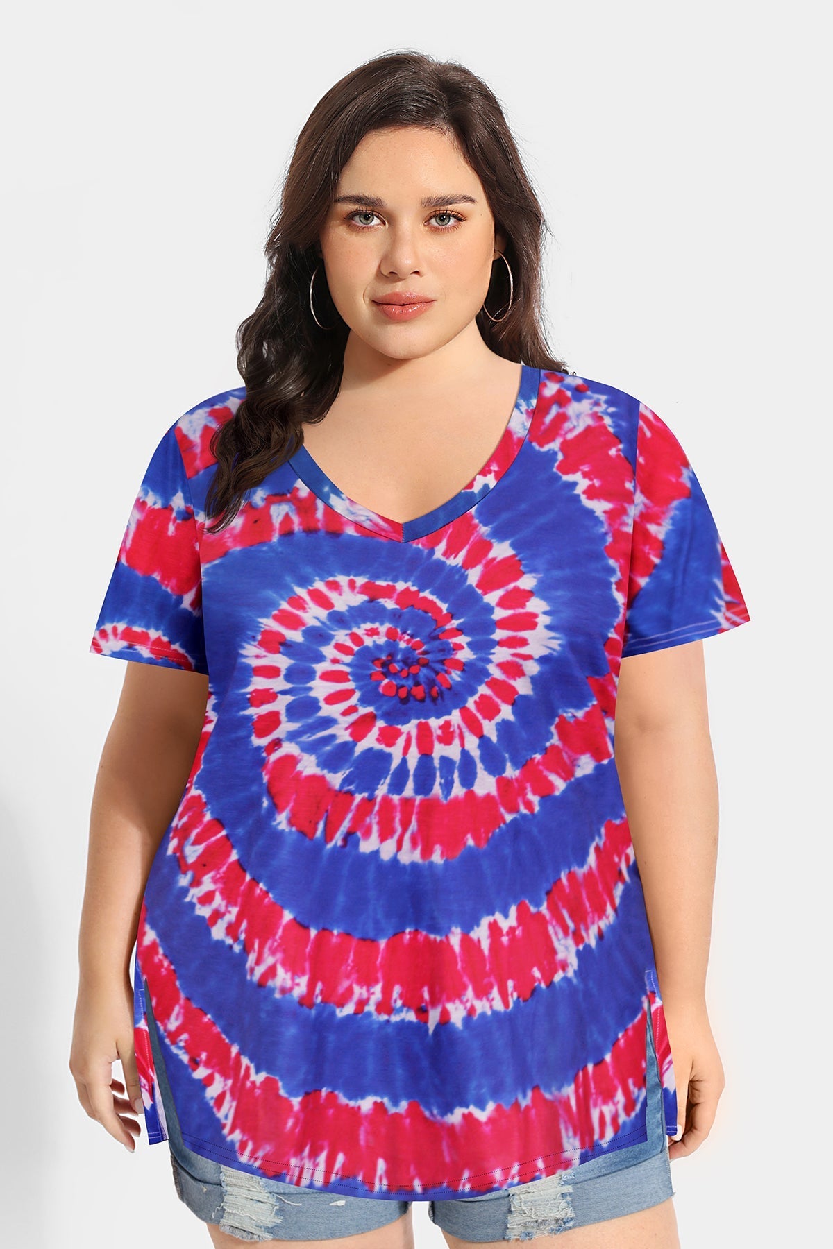 Tie Dye Spiral Split Short Sleeve T-Shirt