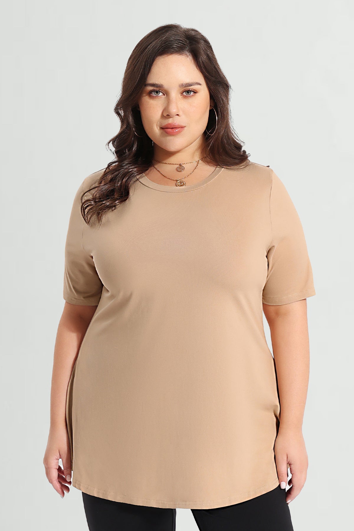 Solid Crewneck Short Sleeve Tunic T-Shirt