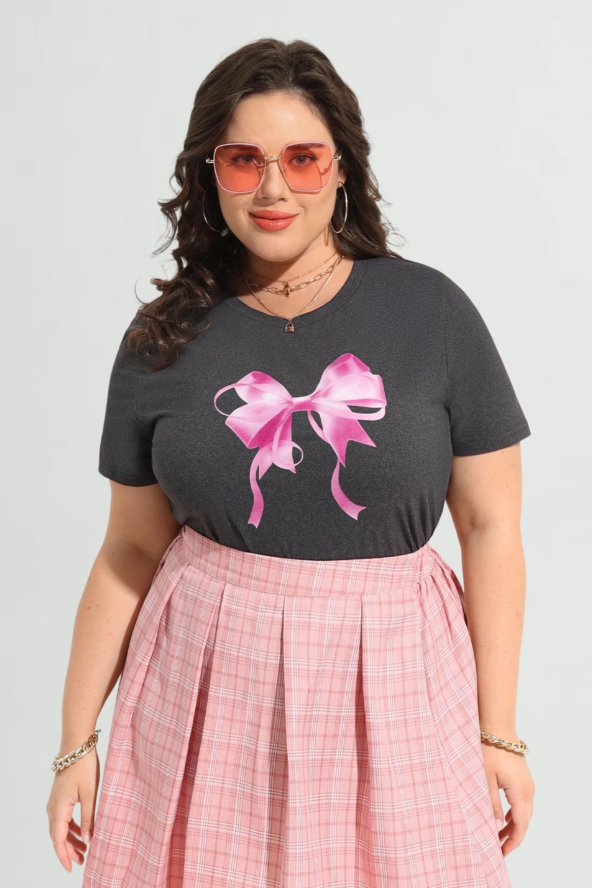 Ritera Bowknot Printing Crewneck Short Sleeve T-Shirt