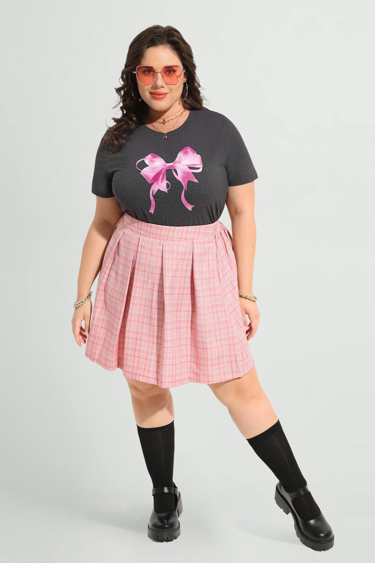 Ritera Bowknot Printing Crewneck Short Sleeve T-Shirt