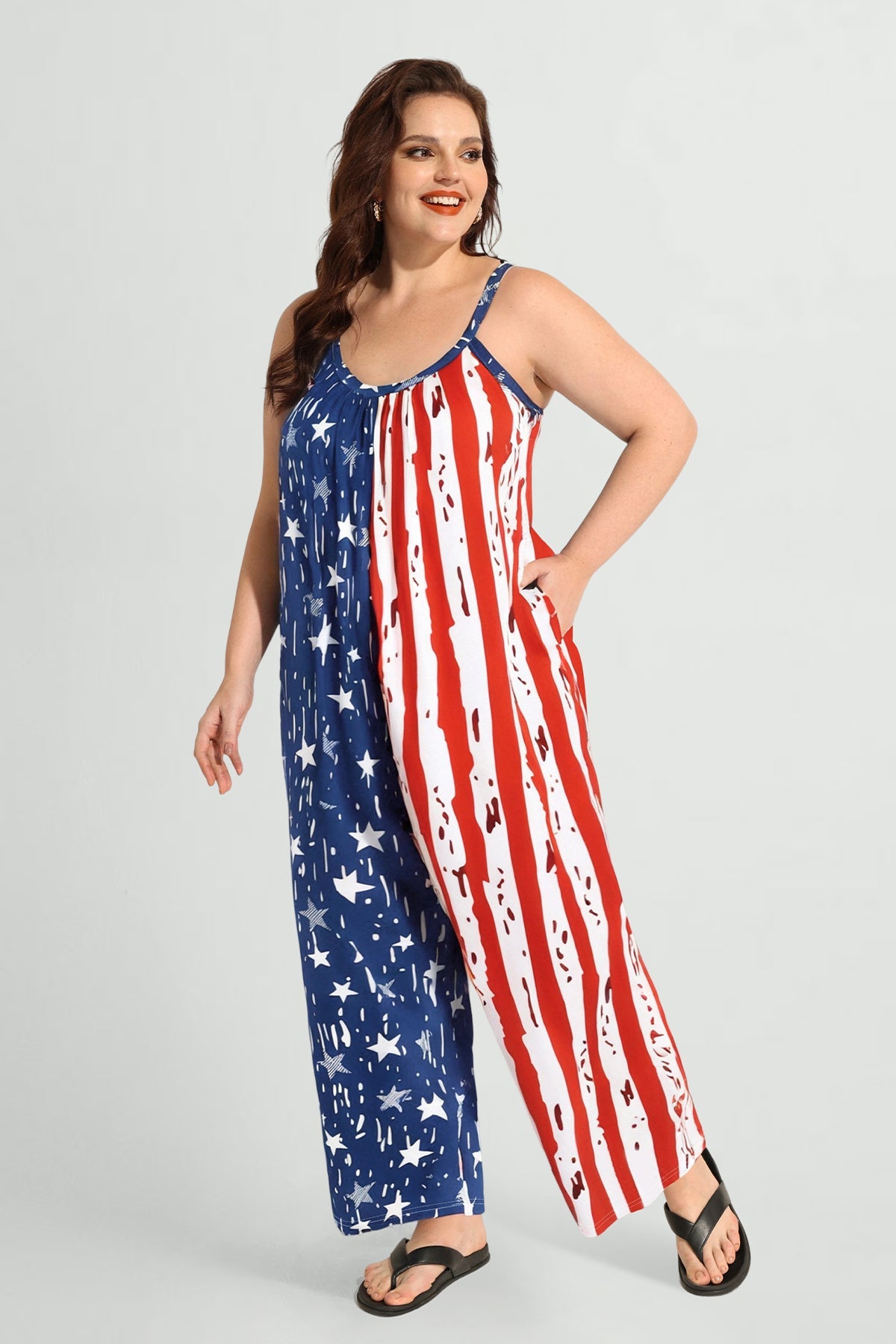 Ritera Pockets Stars and Stripes Chic Wide Leg Jumpsuit