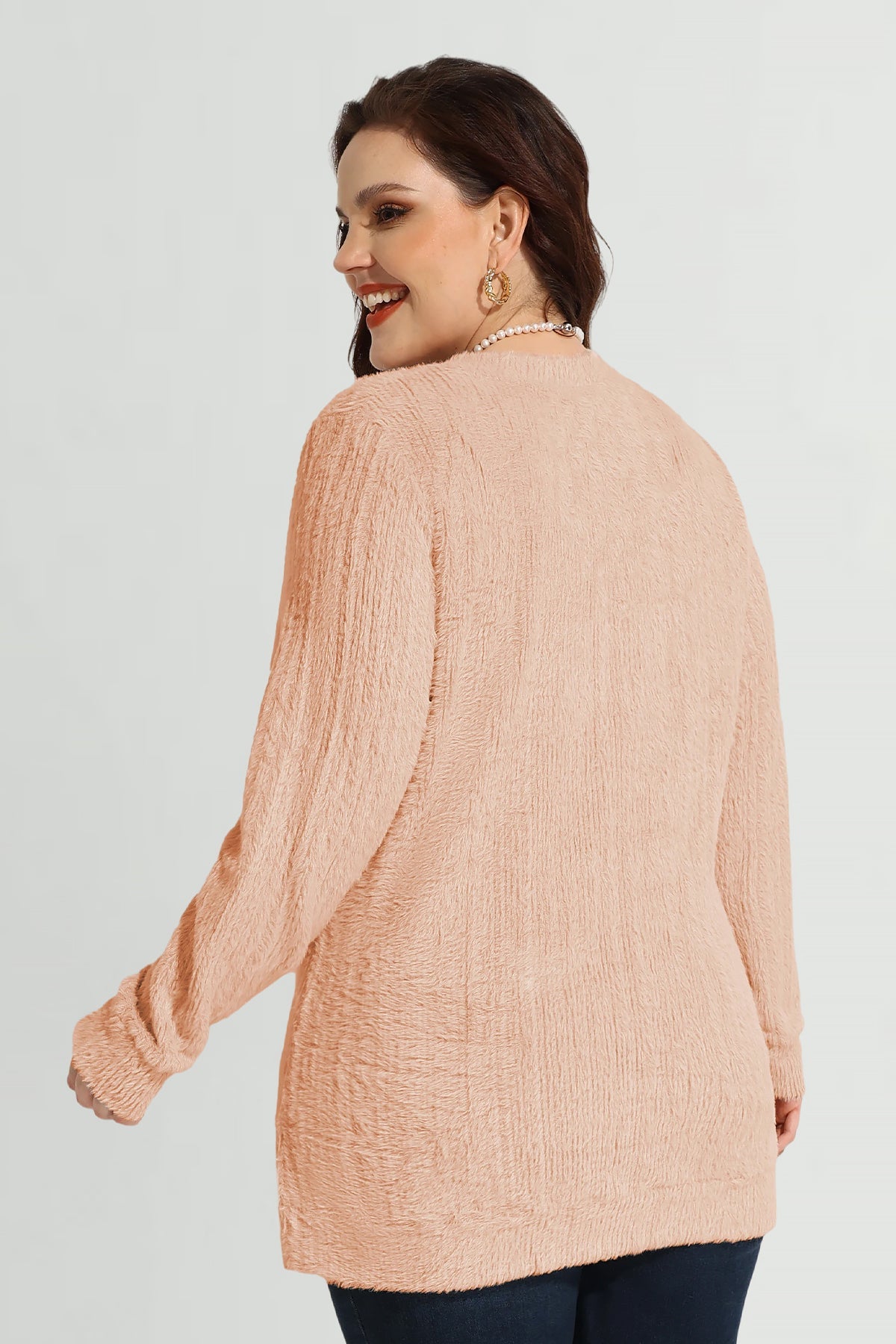 Texture V Neck Knit Velvet Long Sleeve Pullover Sweater