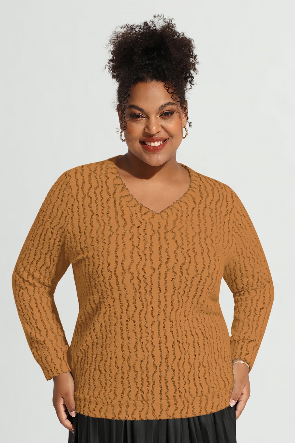 Solid V Neck Knit Velvet Long Sleeve Pullover Sweater