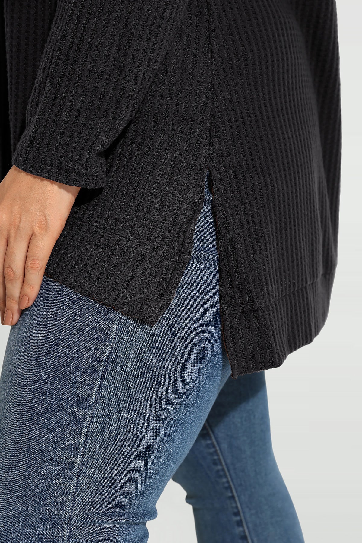 Cowl Neck Split Hem Long Sleeve Tunic Shirt