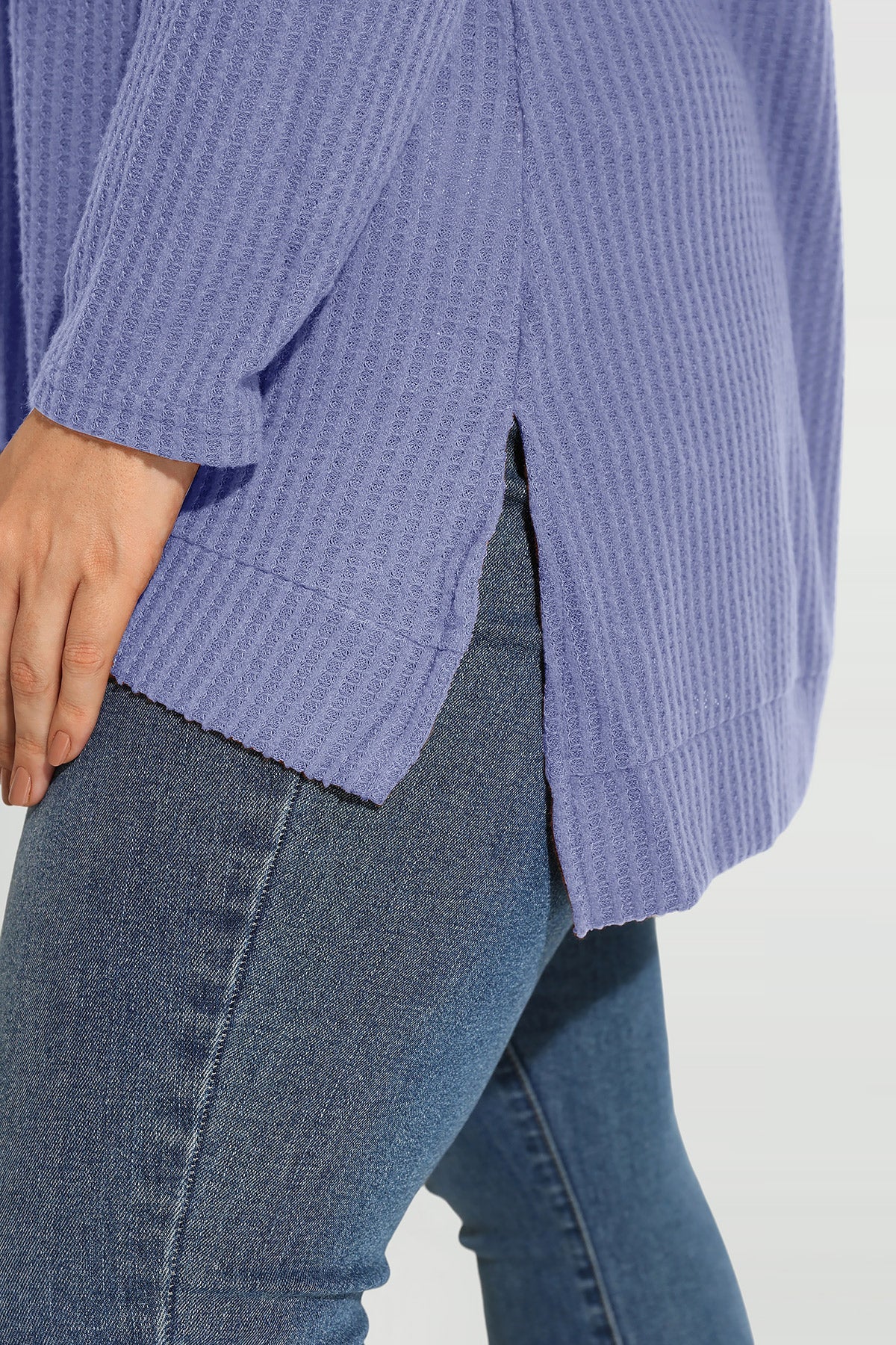 Cowl Neck Split Hem Long Sleeve Tunic Shirt