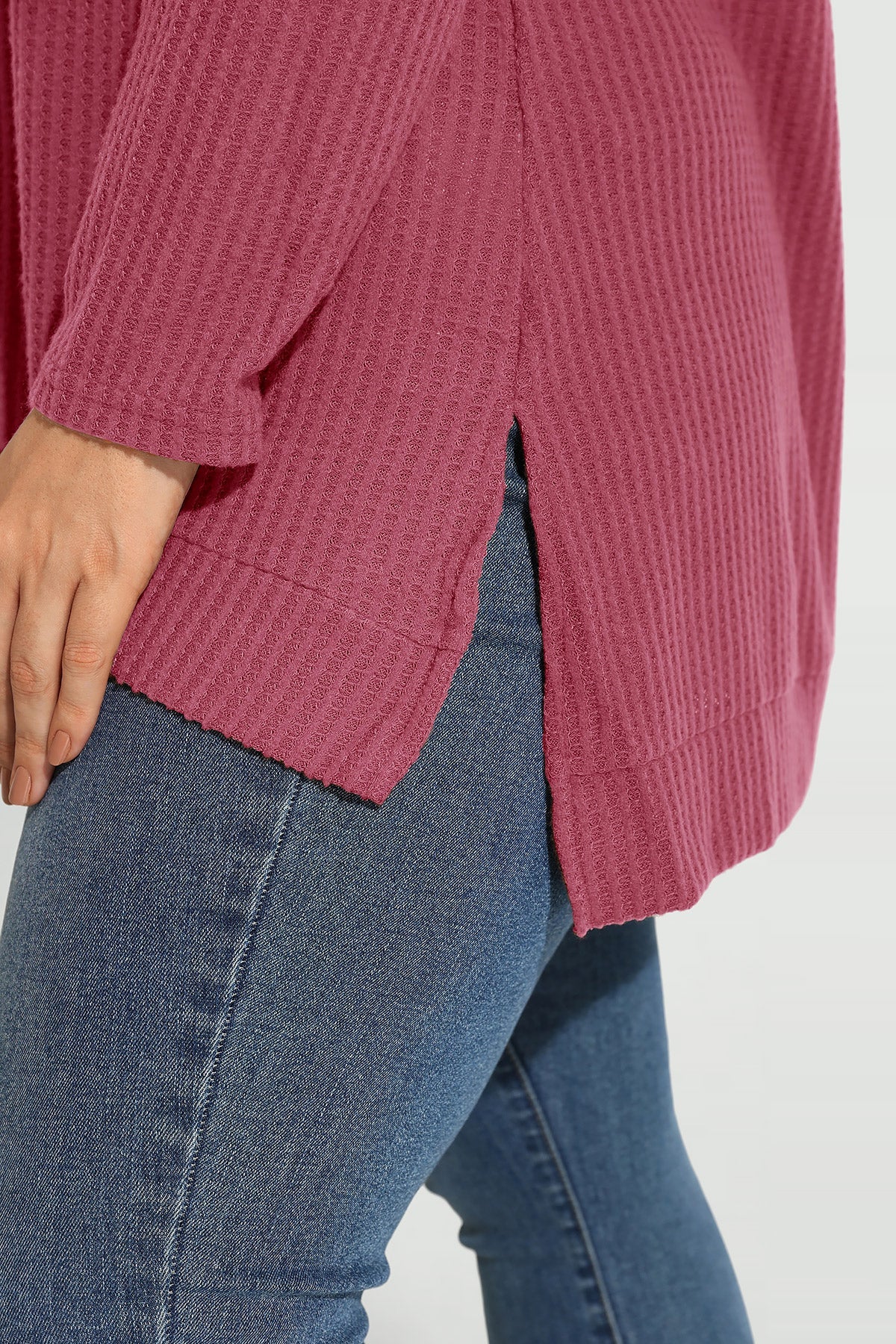 Cowl Neck Split Hem Long Sleeve Tunic Shirt