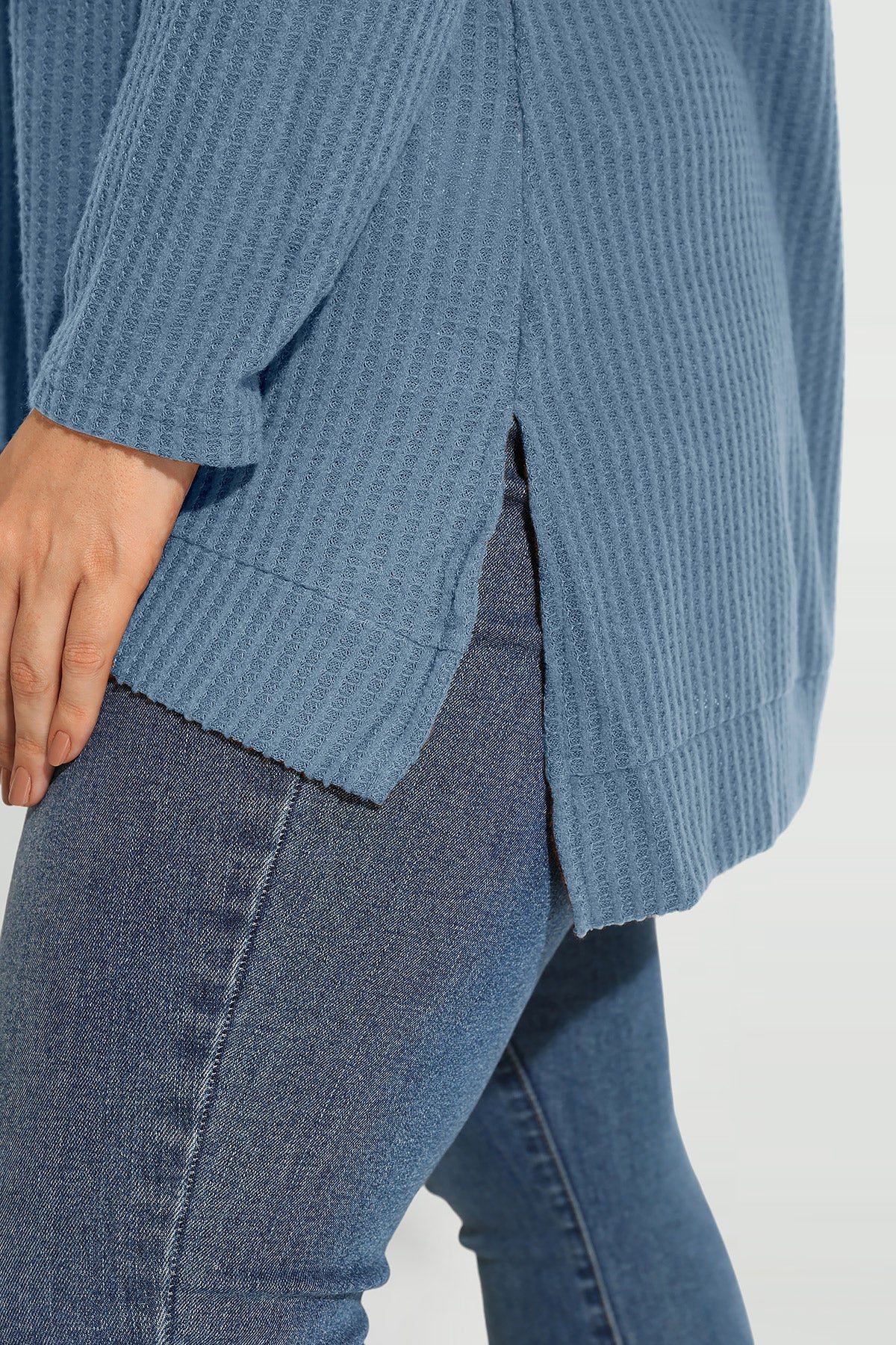 Cowl Neck Split Hem Long Sleeve Tunic Shirt