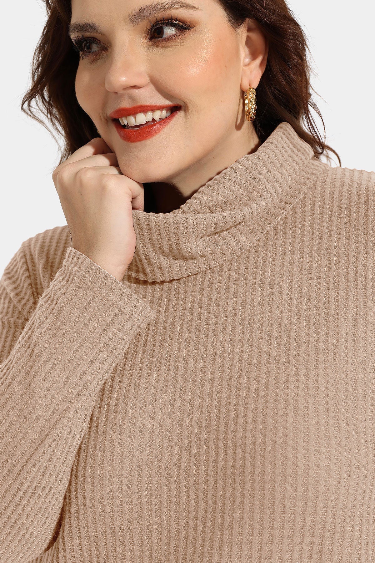 Cowl Neck Split Hem Long Sleeve Tunic Shirt