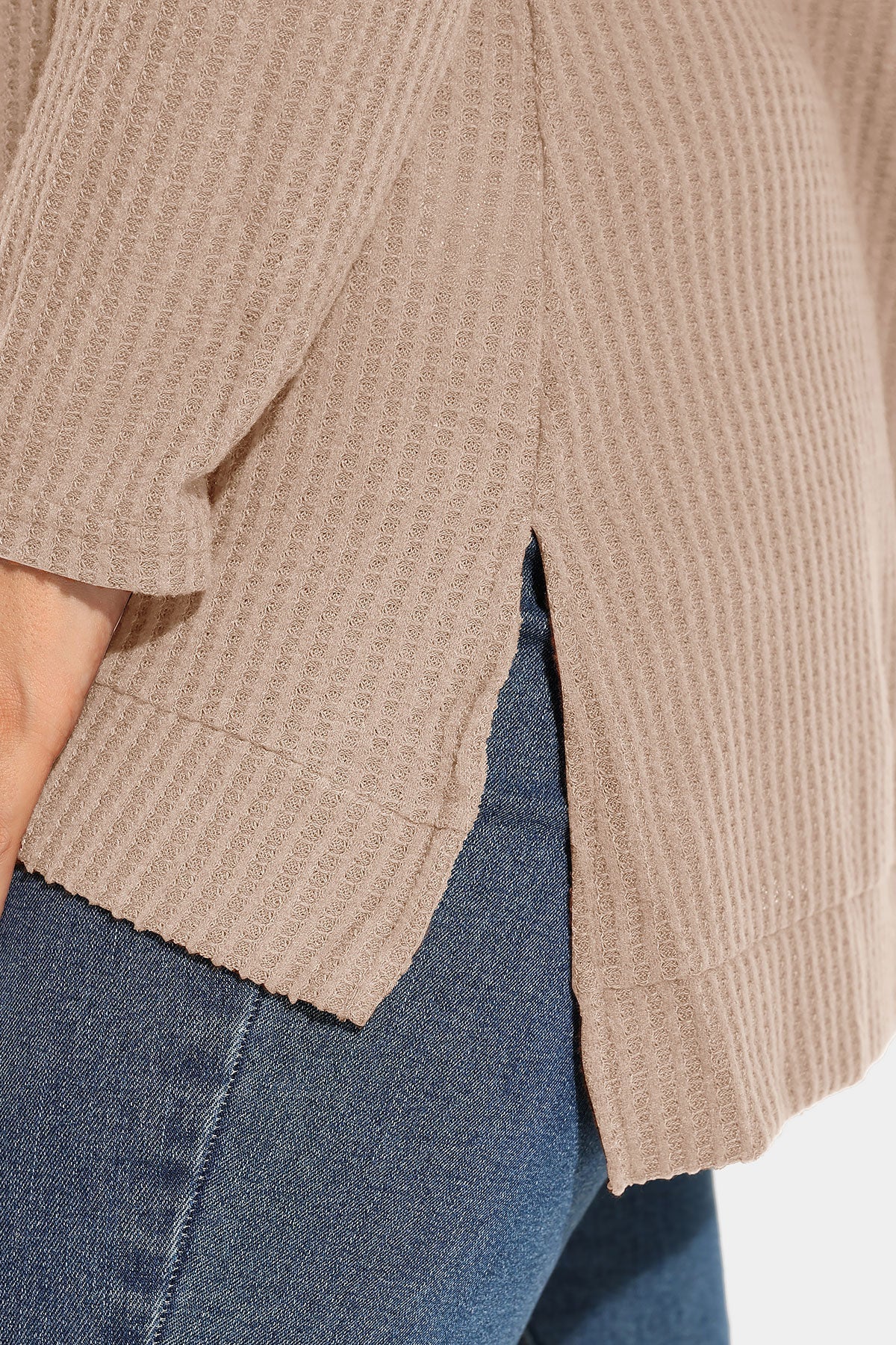 Cowl Neck Split Hem Long Sleeve Tunic Shirt