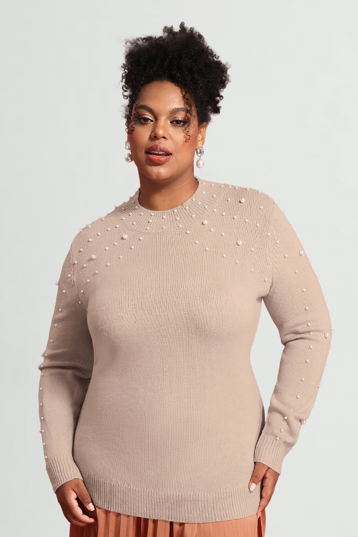 Pearl Embellished Crewneck Long Sleeve Pullover Sweater