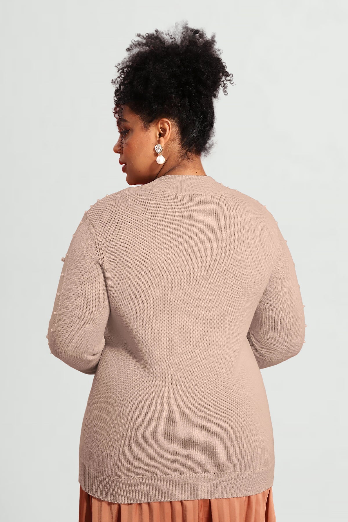 Pearl Embellished Crewneck Long Sleeve Pullover Sweater