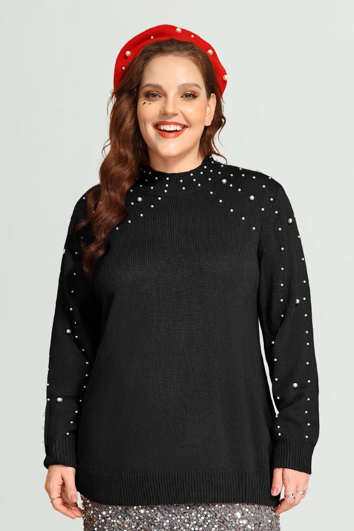 Pearl Embellished Crewneck Long Sleeve Pullover Sweater