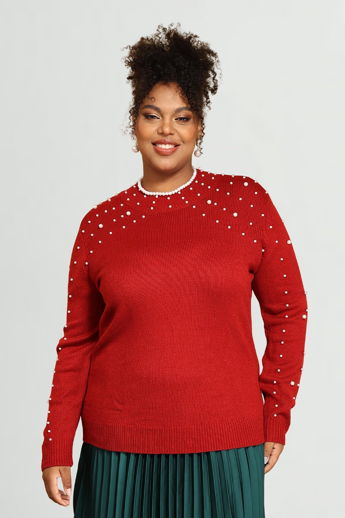Pearl Embellished Crewneck Long Sleeve Pullover Sweater
