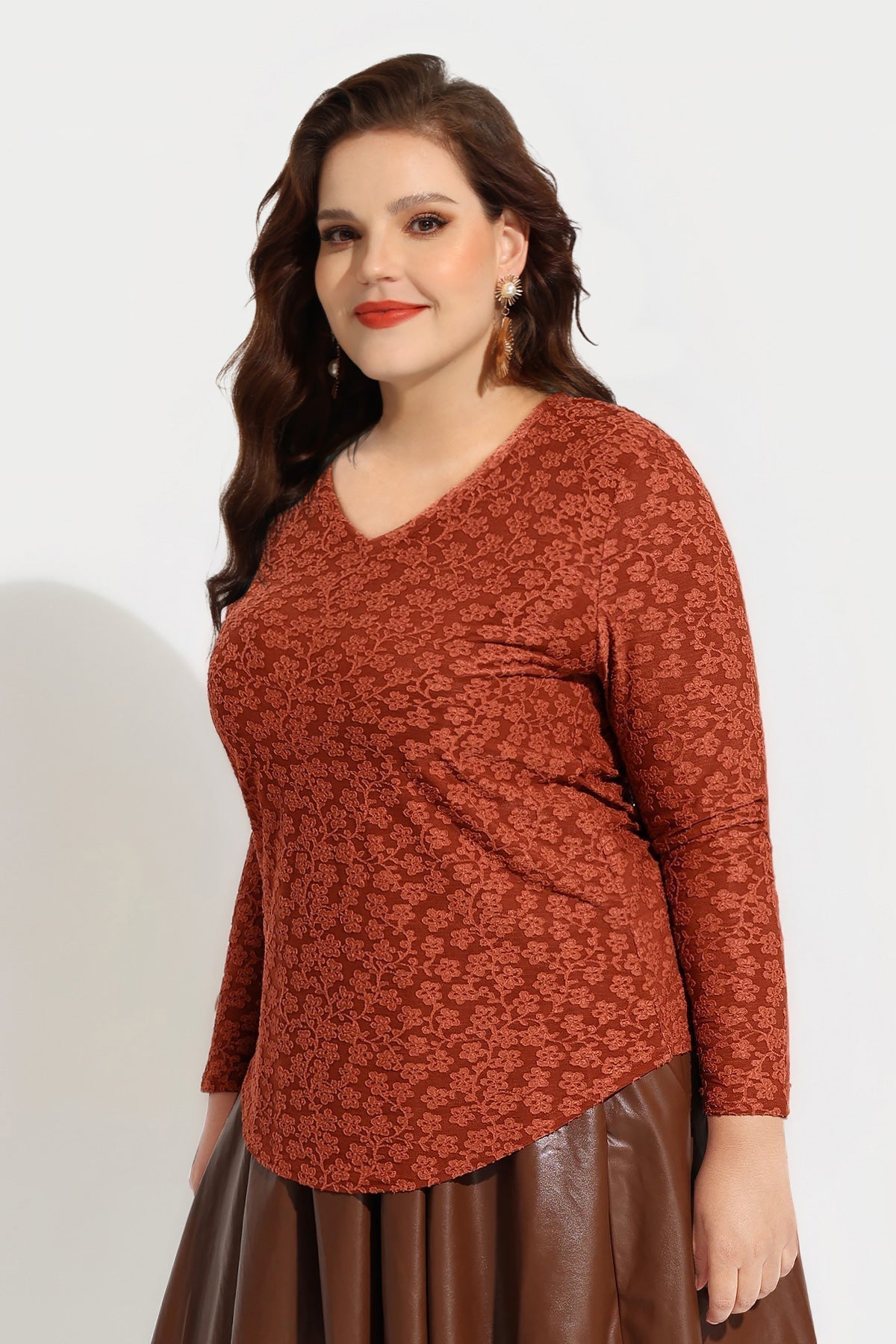 Allover Floral V Neck Long Sleeve T-Shirt