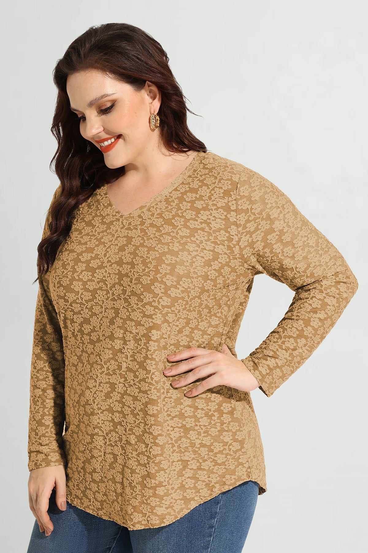 Floral Print V Neck Long Sleeve Shirt