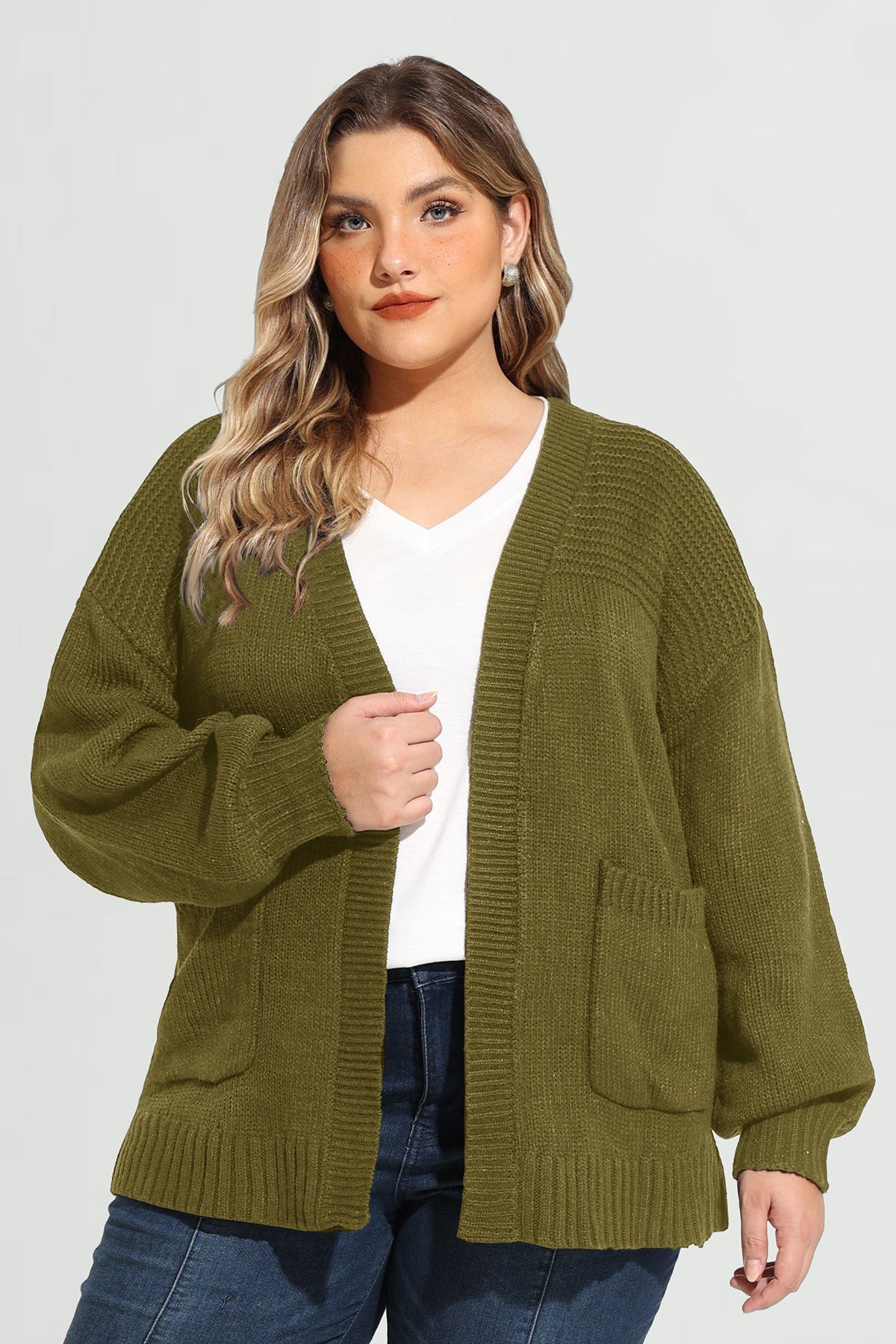 Ritera Olive Green Cozy Open Front Ribbed Knit Cardigan
