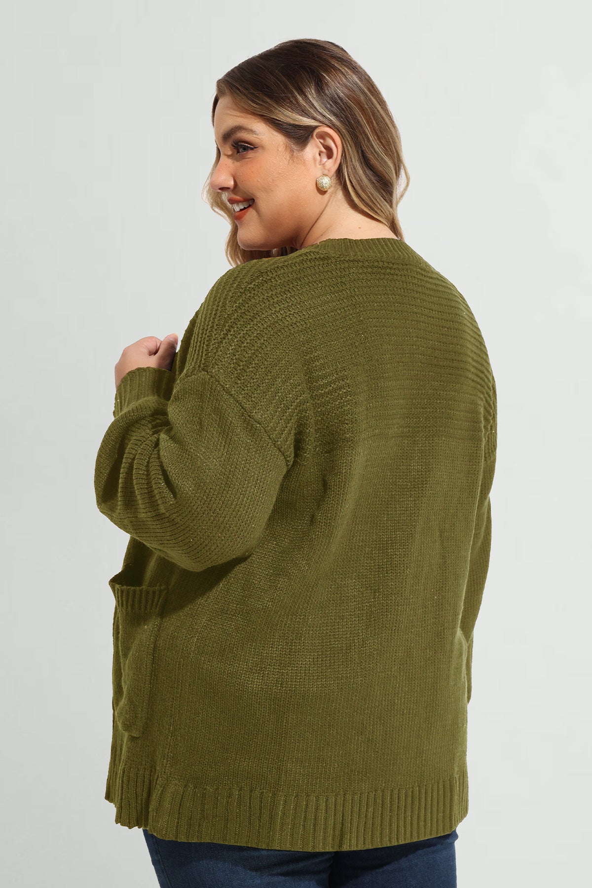 Ritera Olive Green Cozy Open Front Ribbed Knit Cardigan