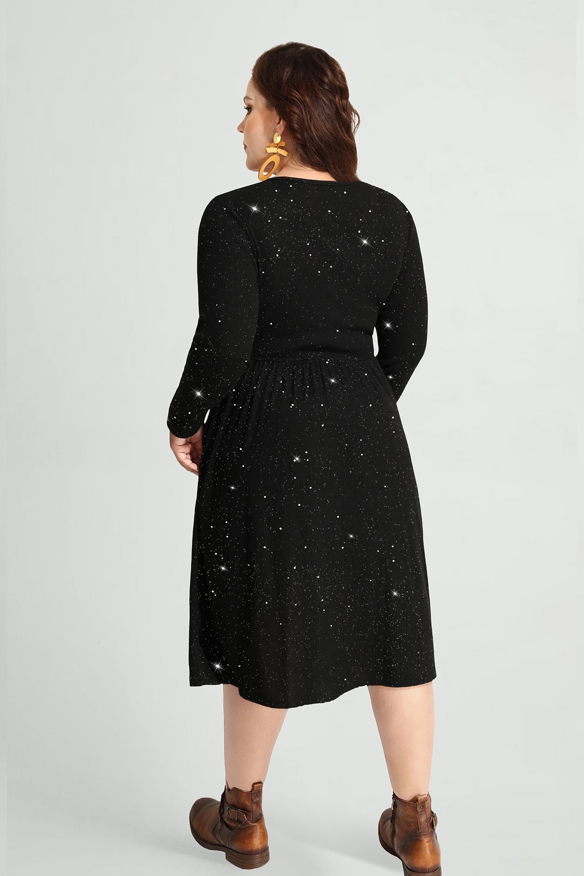 Ritera Pocket Sparkle Glitter Button Detail Midi Dress
