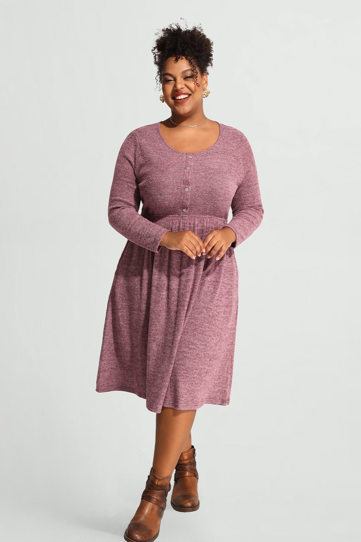 Ritera Pocket Sparkle Glitter Button Detail Midi Dress