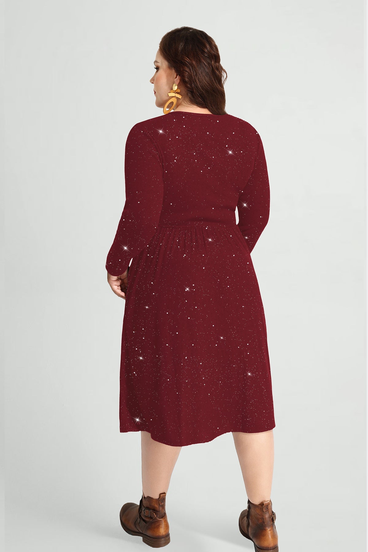Ritera Pocket Sparkle Glitter Button Detail Midi Dress