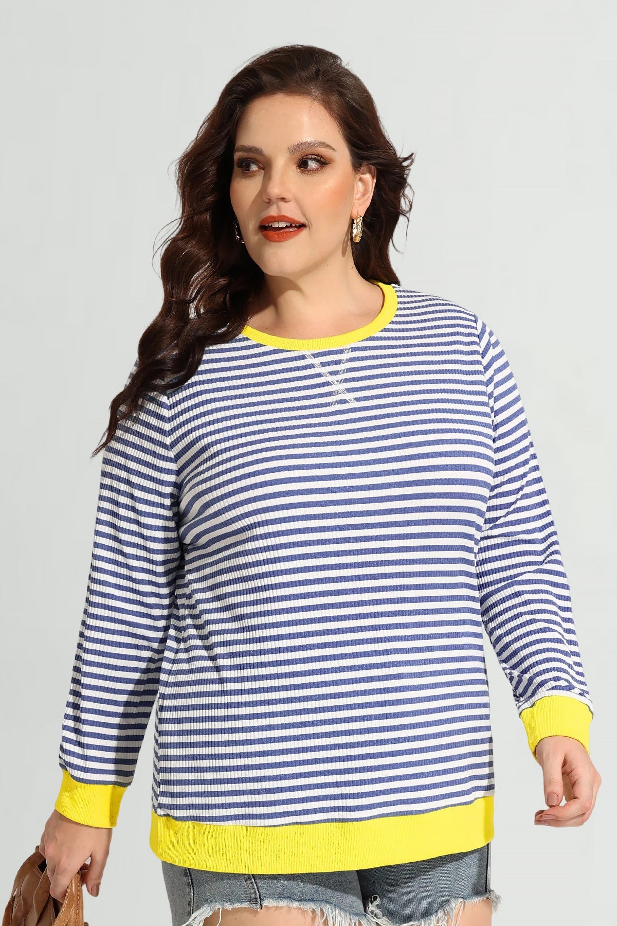 Ritera Stripe Patchwork Elastic Long Sleeve Sweatshirt