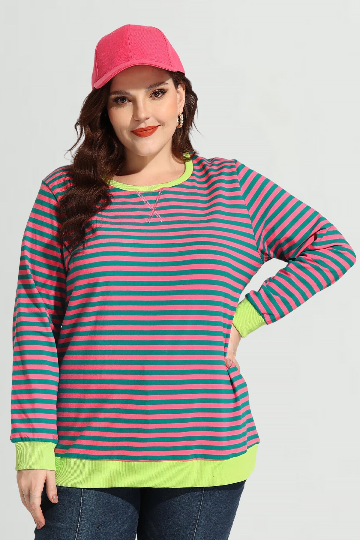 Ritera Stripe Patchwork Elastic Long Sleeve Sweatshirt