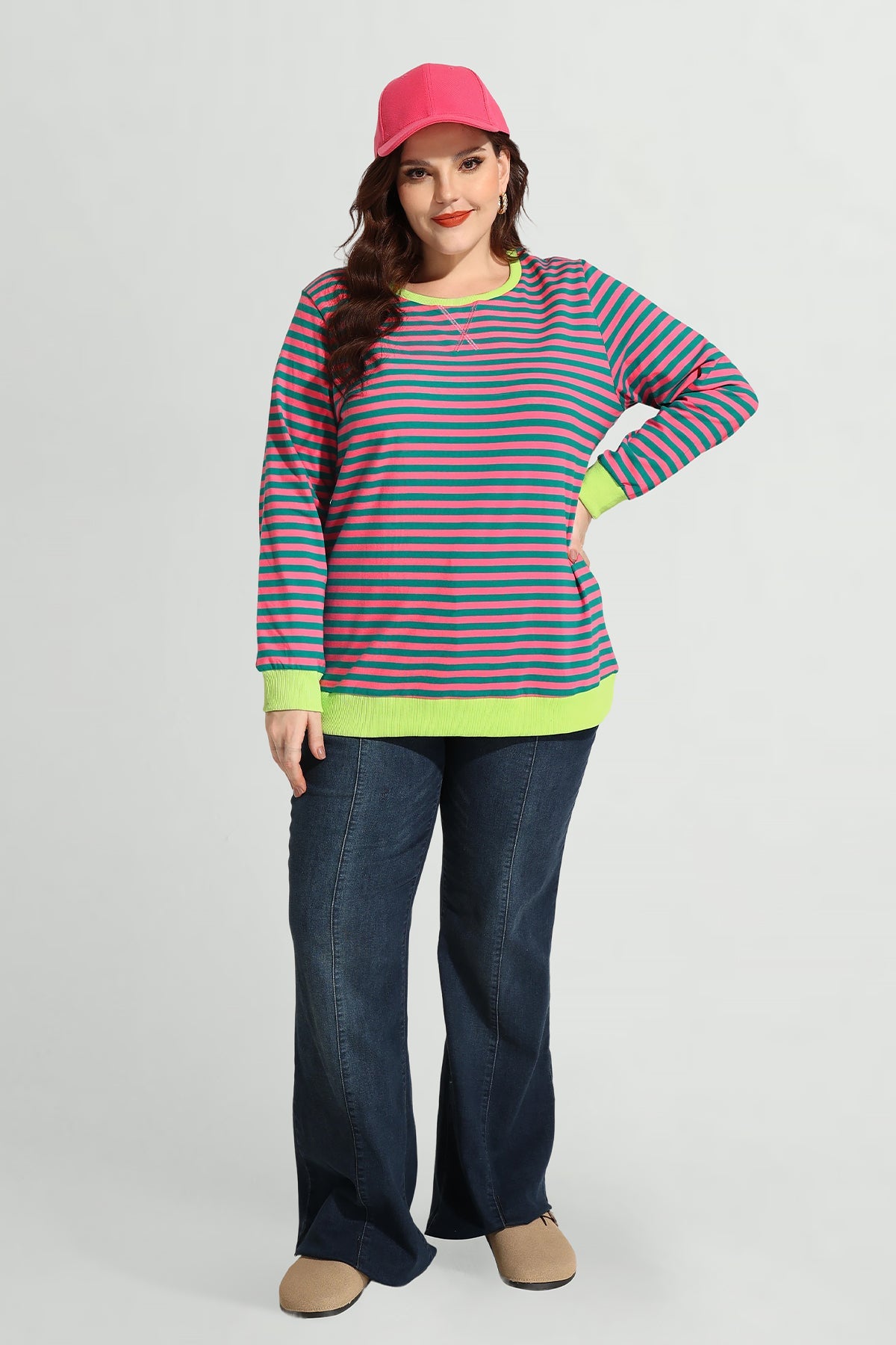 Ritera Stripe Patchwork Elastic Long Sleeve Sweatshirt