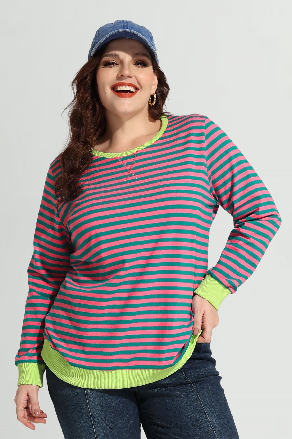 Ritera Stripe Patchwork Elastic Long Sleeve Sweatshirt