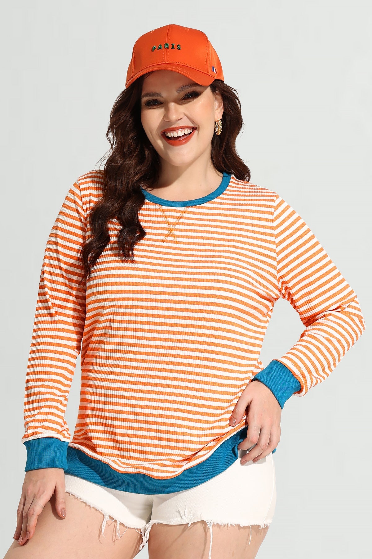 Ritera Stripe Patchwork Elastic Long Sleeve Sweatshirt