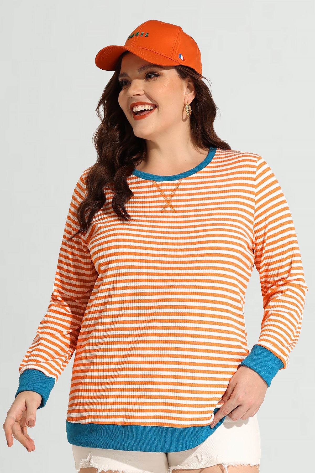 Ritera Stripe Patchwork Elastic Long Sleeve Sweatshirt