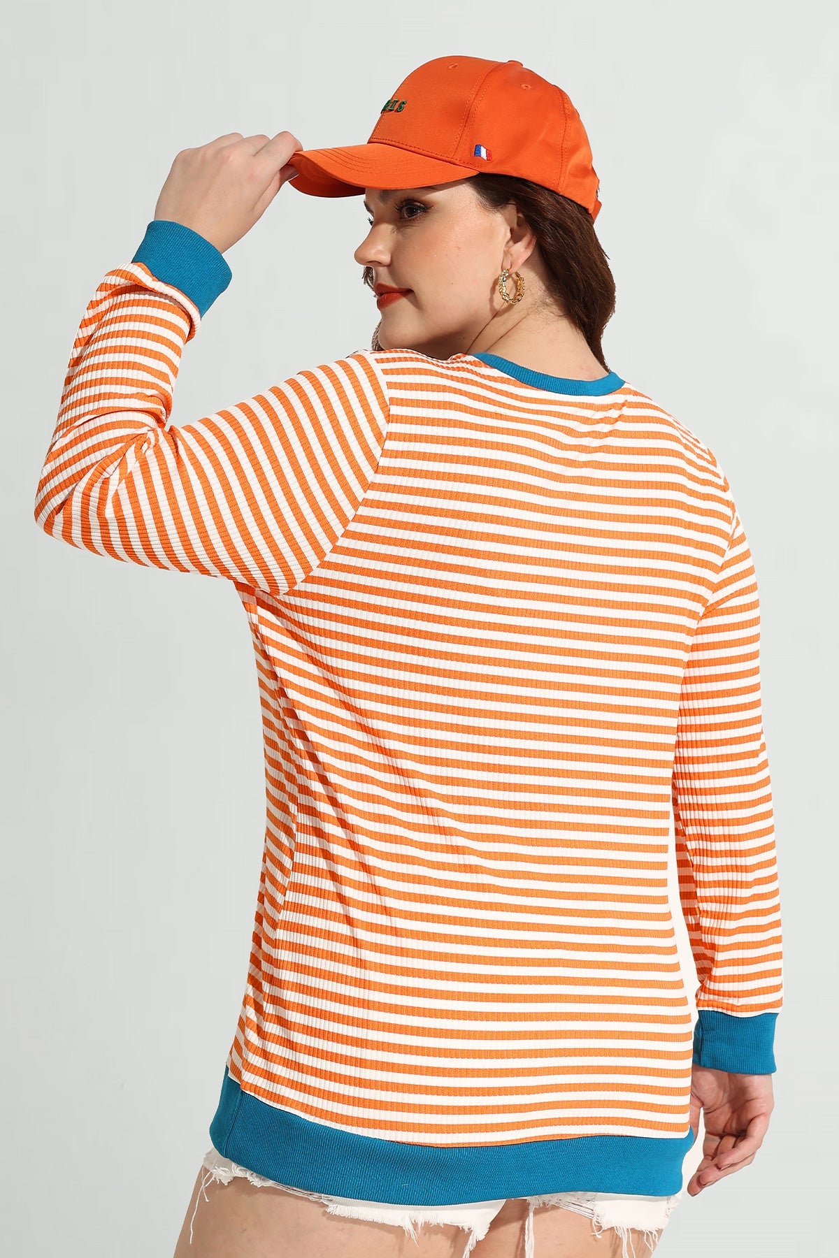 Ritera Stripe Patchwork Elastic Long Sleeve Sweatshirt