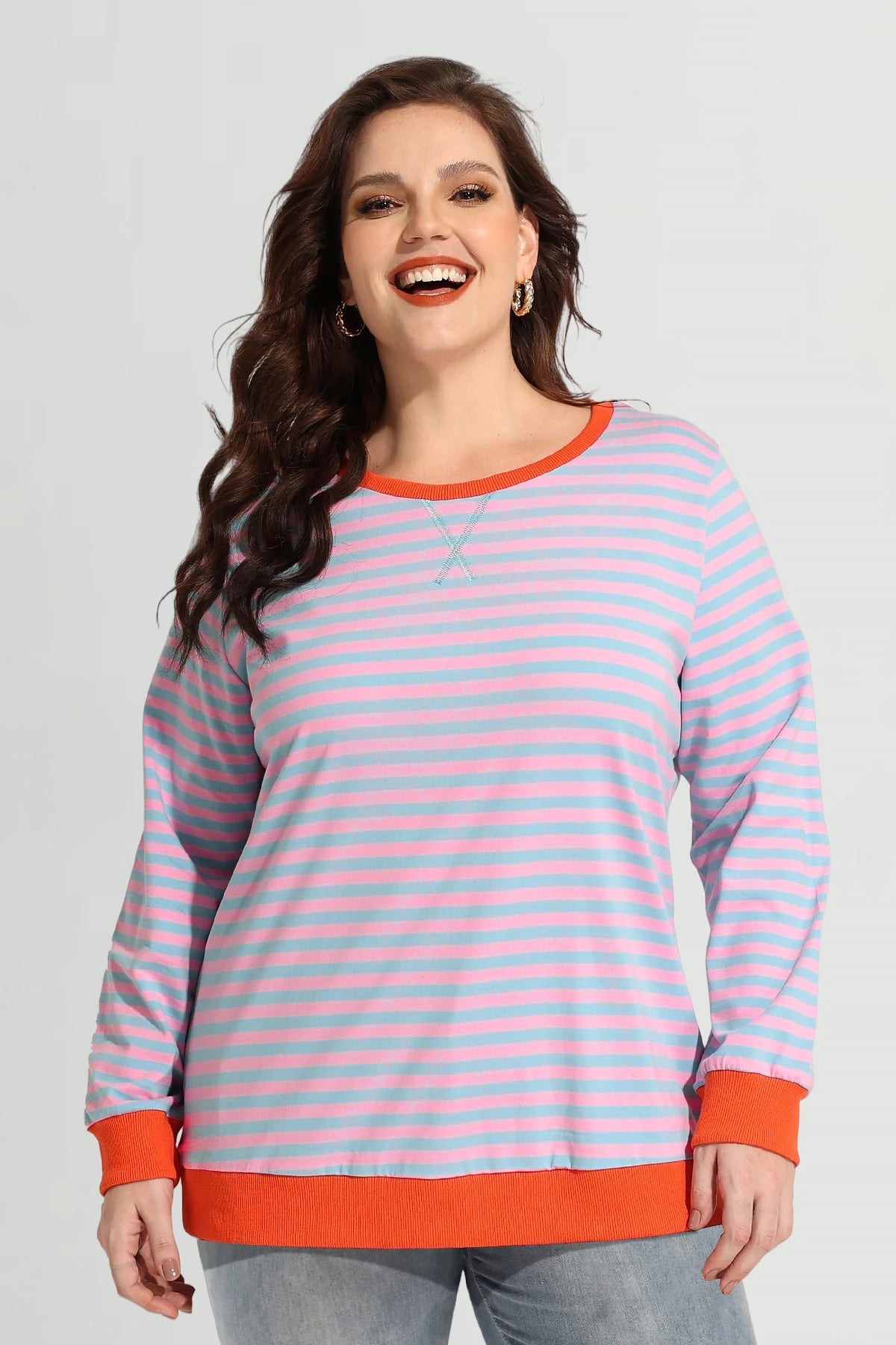 Ritera Stripe Patchwork Elastic Long Sleeve Sweatshirt